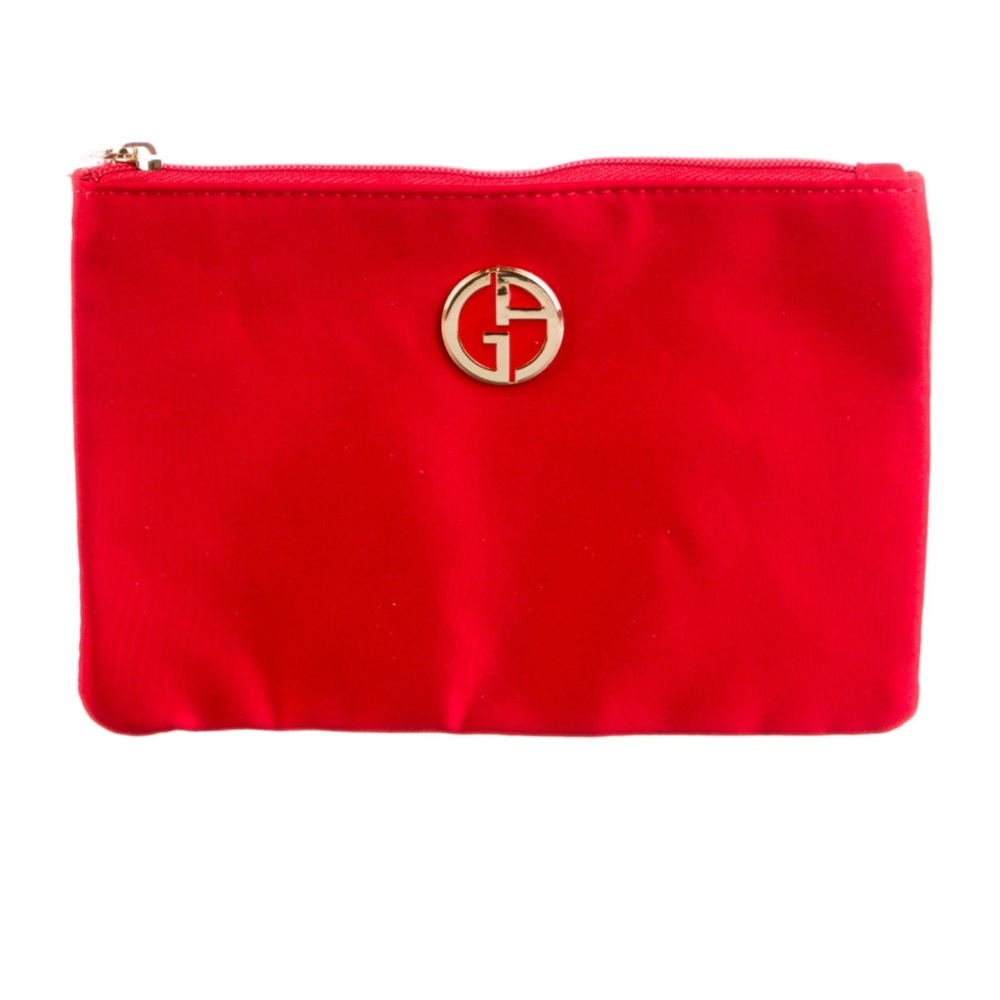 NEW GIORGIO ARMANI Beauty Small Satin Cosmetic Zipper Bag Makeup Case Red